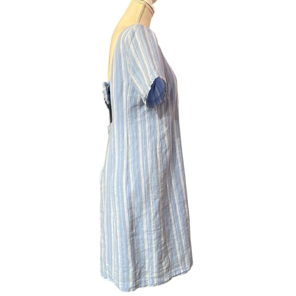 Anthropologie Cape May Blue Striped Linen Blend Bow Back Midi Dress - Picture 5 of 9